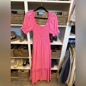 Ces Femme Hot Pink Smocked Puff-Sleeve Maxi Dress